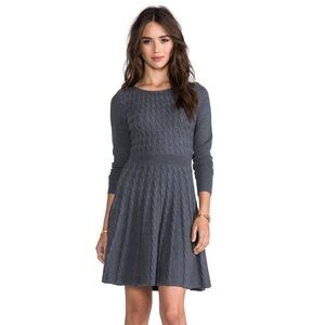 CALVIN KLEIN Dress S Grey Cable Knit Sweater Dress Fit + Flare Silhouette Swing